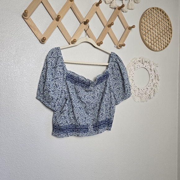 Madewell Jeanette Top in Florentine Floral In Blue Cropped Ruffle NWT Size M - Picture 5 of 14